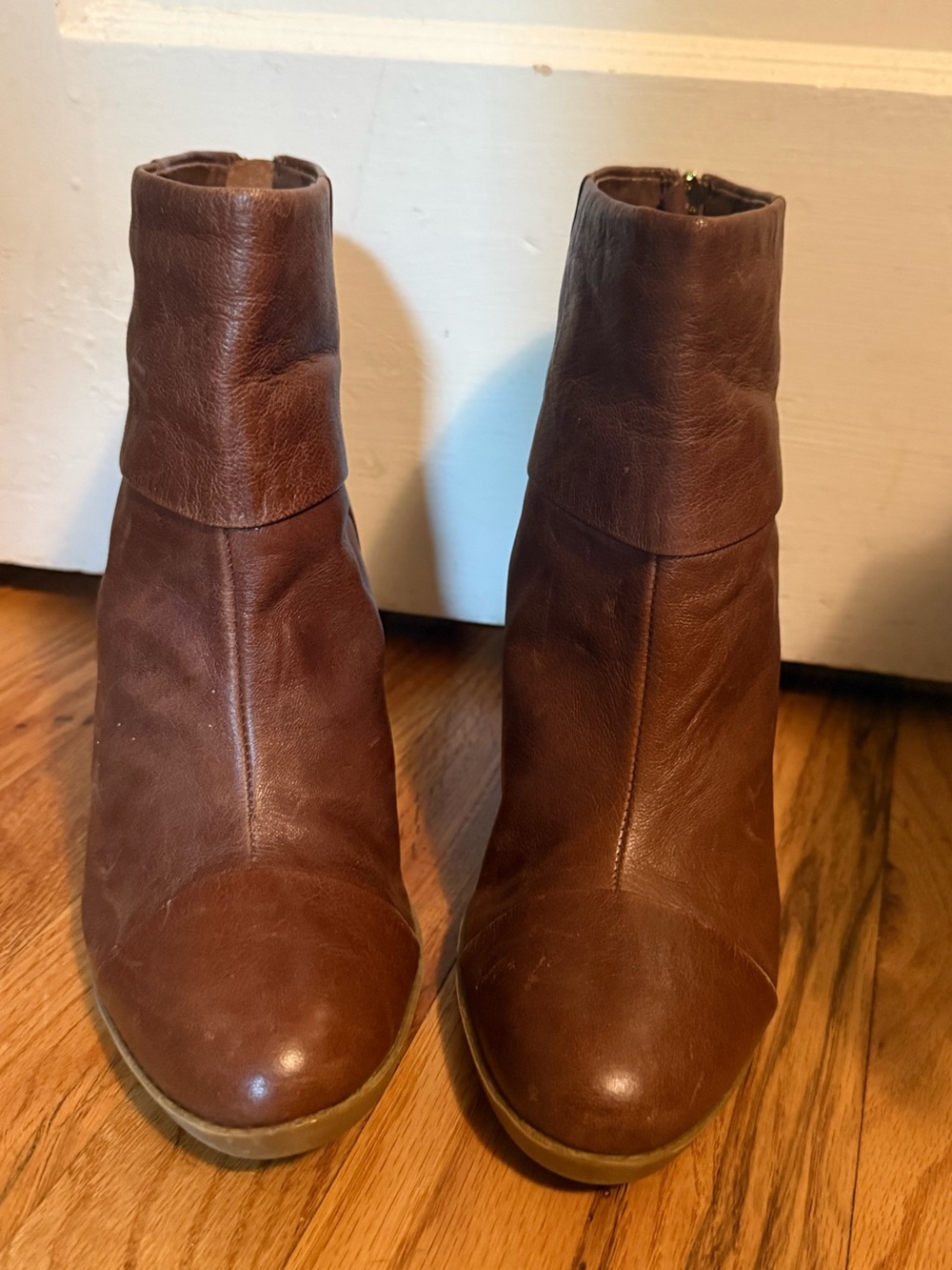 Brown Leather Women's Ankle Boots - Classic Block Heel